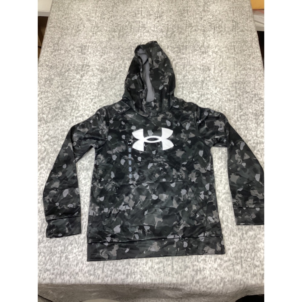 Under Armour Boys Armour Fleece Camo Big Logo Hoodie Grey Black YM 1389394
